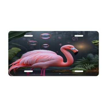Pink Flamingo Animal Metal License Plate Frame – Fits USA/Canada Standard Plates, Front Or Rear