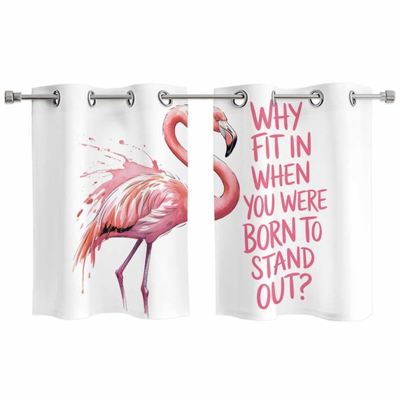 Pink Flamingo Kitchen Curtains Small Short 39 Inch Length, Summer Animal Gradient Watercolor Grommet Top Bedroom Living Room Curtains, Light Filtering Cafe Curtain Drapes 2 Panels Set 55''x39''