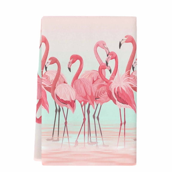 Pink Flamingo Kitchen Towels Set of 1, Absorbent Microfiber Dish Tea Towels with Hanging Loop, Summer Tropical Flamingo Hawaii Animals Resuable Hand Towel for Home Kitchen Cooking Cleaning 18"x28"
