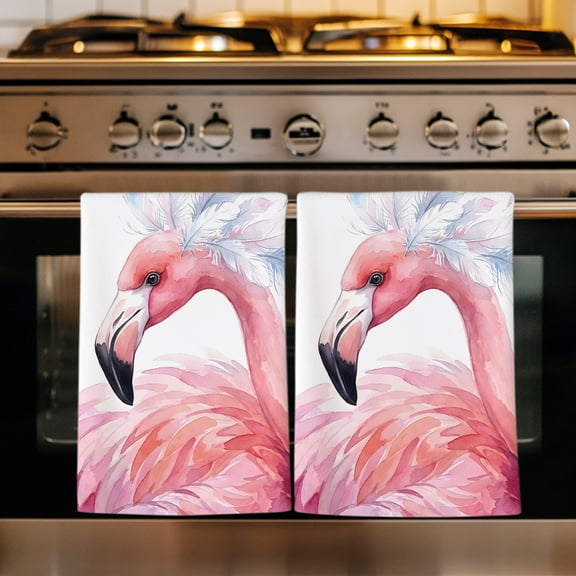 Pink Flamingo Kitchen Towels Set of 1, Modern Elegant Tropical Feather Flamingos Absorbent Dish Towels for Kitchen, Microfiber Hand Towel, Quick Drying Tea Towel for Cleaning Decorative Dishcloths