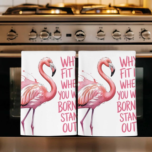 Pink Flamingo Kitchen Towels Set of 3, Summer Animal Gradient Watercolor Absorbent Dish Towels for Kitchen, Microfiber Hand Towel, Quick Drying Tea Towel for Cleaning Decorative Dishcloths