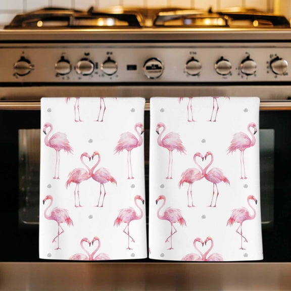 Pink Flamingo Kitchen Towels Set of 4, Summer Tropical Animals Absorbent Dish Towels for Kitchen, Microfiber Hand Towel, Quick Drying Tea Towel for Cleaning Decorative Dishcloths