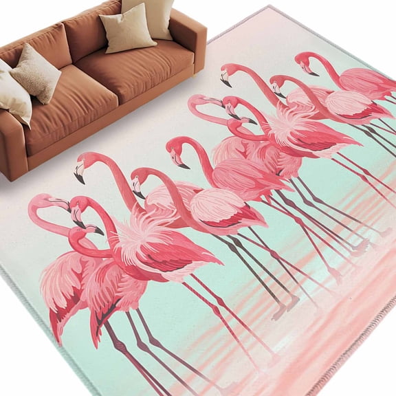 Pink Flamingo Large Area Rugs for Bedroom Living Room, Soft Non Slip Carpet Bedside Rug, Summer Tropical Flamingo Hawaii Animals Rectangular Floor Cover Kitchen Accent Rug 6'x9' for Office