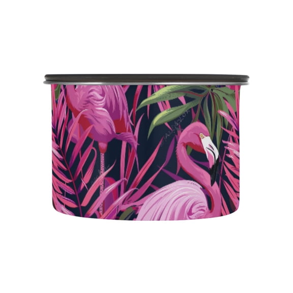 Pink Flamingo Leaf Airtight Coffee Bean Canister 17oz Food Storage Containers with Lids For Gournd, Tea, Sugar, Flour, Rice, Cereal, Candy Cookie Jar
