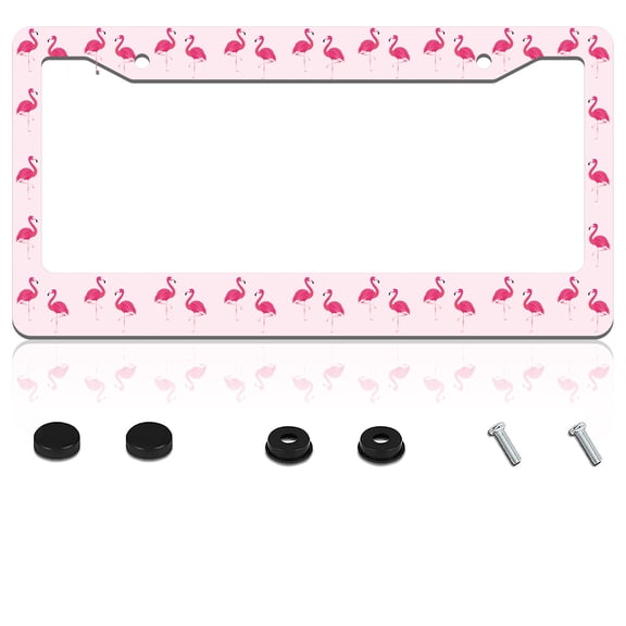 Pink Flamingo License Plate Frame Metal Car Accessories Personalized License Plate Cover Fits Standard U.S. Vehicles Size: 12.2 x 6 Inches for Men Women Gift