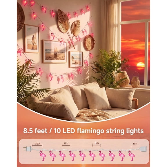 Pink Flamingo Lights - Pink Party String Lights - Cute Fun Flamingo Decor for Indoor Home Bedroom Birthday