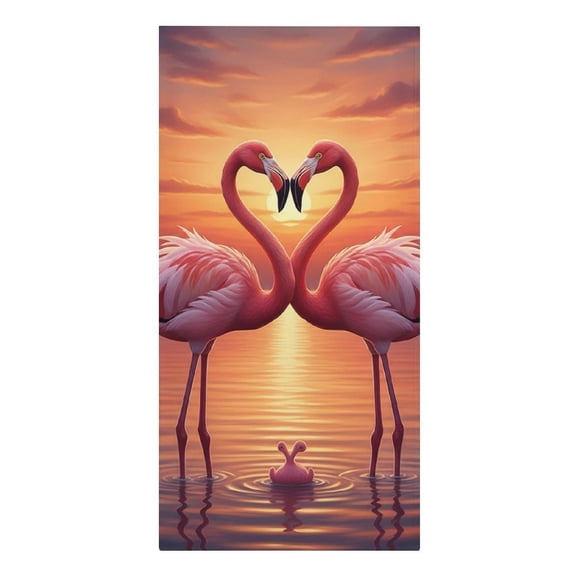Pink Flamingo Lover Kiss on Sunset Ocean Microfiber Beach Towel Absorbent Compact Towels for Swimming Pool Beach Travel Things for Vacation Essentials Adult Gift,61.4×30.3Inch