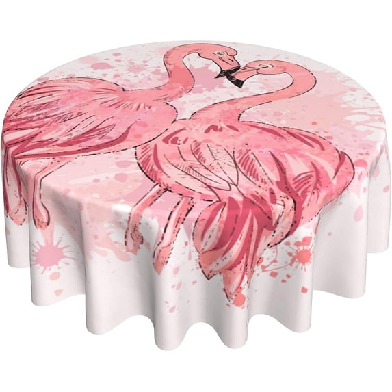 Pink Flamingo Lover Round Tablecloth Thicken Desk Cloth Washable Table Cover Table Cloth for Kitchen Daily Dinning Party Tabletop Decor 60 Inch