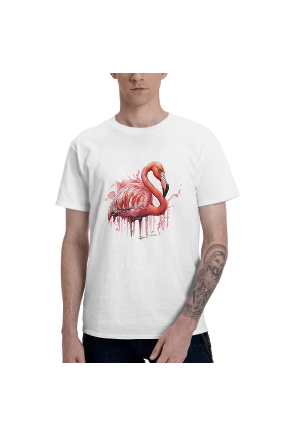 Pink Flamingo Men's T-Shirt Cotton 100% Summer Tops Fashion Casual Pink Flamingo Short Sleeves for Men Women Round Collar Top Tees