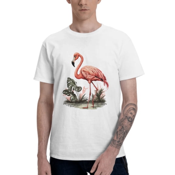 Pink Flamingo Men's T-Shirt Cotton 100% Summer Tops Fashion Casual Pink Flamingo Short Sleeves for Men Women Round Collar Top Tees