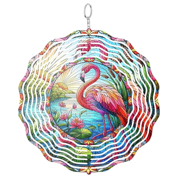 Pink Flamingo Metal Wind Spinner, Bird Outdoor Hanging Decoration