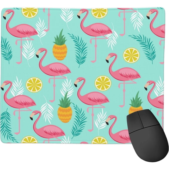 Pink Flamingo Mouse Pad,Summer Flamingos Pineapples Tropical Leaves Waterproof Mouse Mat,Non-Slip Rubber Base Durable Stitched Edges Computer Mousepad for Gaming Home Office Wireless Mouse 9.5"x7.8"