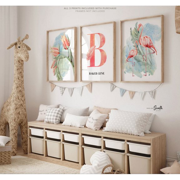 Pink Flamingo Nursery Print Set Tropical Baby Girl Decor, Poster Only
