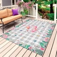 thumbnail image 1 of Pink Flamingo Outdoor Rug 6x9 Ft, Non Slip Washable Area Rug, Green Summer Tropical Botanical Grey Plaid Patio Rugs Carpet Runner, Large Floor Mat for Indoor/Outdoor Deck Porch Camping, 1 of 8