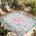thumbnail image 1 of Pink Flamingo Outdoor Rug for Patio/Deck/Porch, Non-Slip Large Area Rug 5 x 7 Ft, Green Summer Tropical Botanical Grey Plaid Indoor Outdoor Rugs Washable Area Rugs, Camping Rug Carpet Runner, 1 of 8