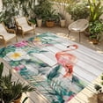 thumbnail image 1 of Pink Flamingo Outdoor Rug for Patio/Deck/Porch, Non-Slip Large Area Rug 5 x 8 Ft, Floral Summer Botanical Watercolor Wooden Indoor Outdoor Rugs Washable Area Rugs, Camping Rug Carpet Runner, 1 of 8