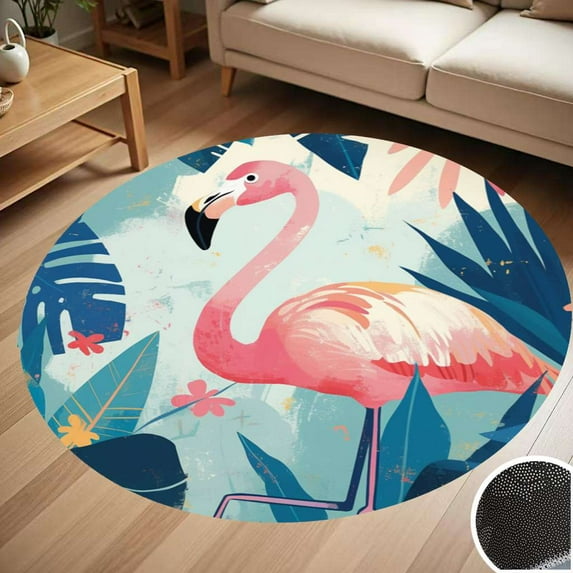 Pink Flamingo Palm Leaves Tropical Round Carpet Living Room Bedroom Home Decoration Coffee Table Mat Lounge Rug Chair Mats