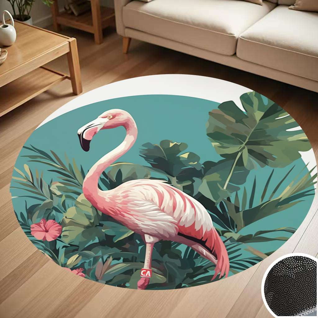Pink Flamingo Palm Leaves Tropical Round Carpet Living Room Bedroom ...