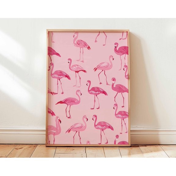 Pink Flamingo Pattern Wall Art Print, Unframed Paper Poster 8x10in