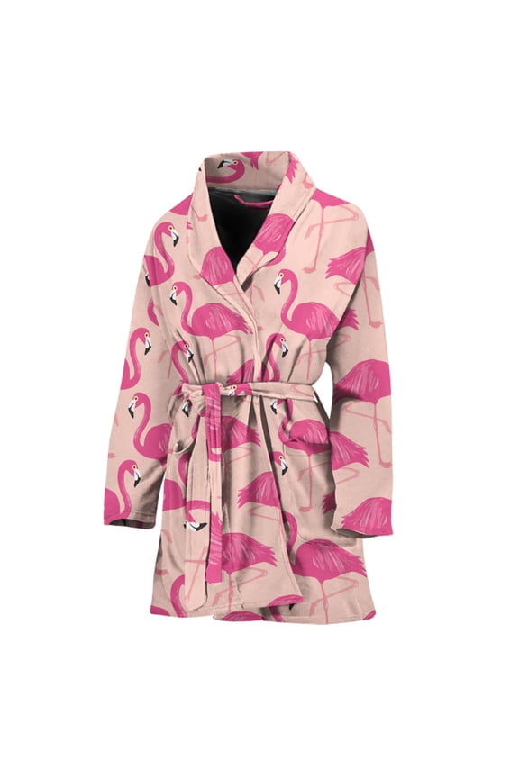 Pink Flamingo Pattern Women Bathrobe One Size Univeral Fits, Flamingos Lover Fashion Lightweight Plush Fleece Long Robe For Women