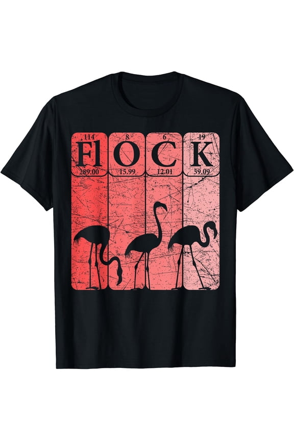 Pink Flamingo Periodic Table Elements Flamingo Flock Retro T-Shirt, Birthday Gift