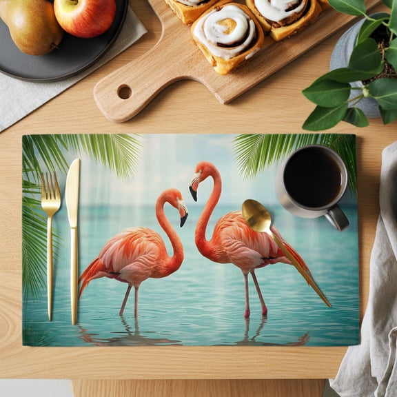 Pink Flamingo Placemats Set of 1, Animal Tropical Palm Tree Blue Lake Surface Non-Slip Place Mats Washable Table Mats for Kitchen Dining Table Decorations Indoor/Outdoor