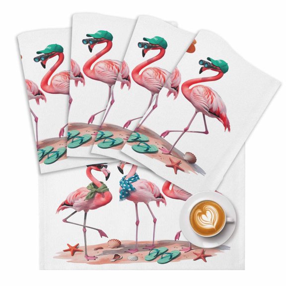Pink Flamingo Placemats Set of 2 Abstract Animals on The Beach Seaside Place Mats Washable Table Mats for Party Kitchen Dining Decoration, 13 X 19 Inch