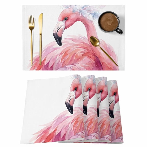 Pink Flamingo Placemats Set of 4 Modern Elegant Tropical Feather Flamingos Place Mats Indoor Wipeable Table Mats Washable Cloth Dining Table Placemats for Kitchen Holiday Party Home Decor 13x19 Inch
