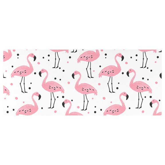 Pink Flamingo Polka Dots Pattern Stretch Fitted Tablecloth 2.5x6ft Elastic Wrinkle Resistant Cover