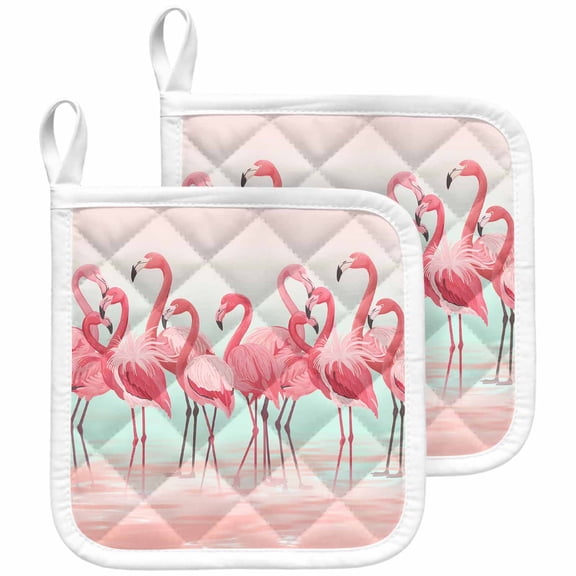 Pink Flamingo Pot Holders for Kitchen Heatproof Potholder, 2 Pack Summer Tropical Flamingo Hawaii Animals Hot Pads Multipurpose Oven Pads Cloth Potholders Trivet for Cooking and Baking