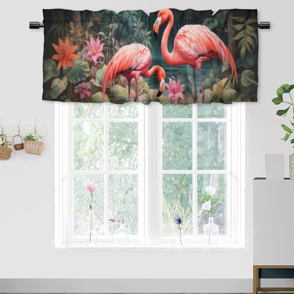 Pink Flamingo Printed Window Curtains Valances Palm Leaf Floral Tropical Bird Rod Pocket Window Valance for Living Room Bathroom Bedroom Kitchen 54 by 18 in, 1 Panel