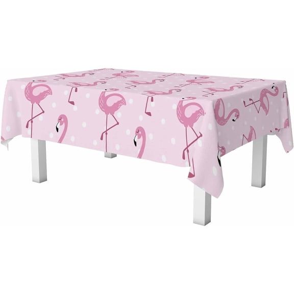 Pink Flamingo Rectangle Table Cloth Cute Elegant Flamingo with White Polka Dots Wipeable Waterproof Tablecloths Table Cover for Party Picnic Dinner Indoor and Outdoor 60" X 84"