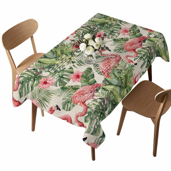 Pink Flamingo Rectangle Tablecloth Tropical Leaf Palms Banana Leaves Jungle Retro Waterproof Wrinkle Free Soft Table Cloth Spill-Proof Washable Table Cover for Dining Party Picnic 60 x 102 Inch