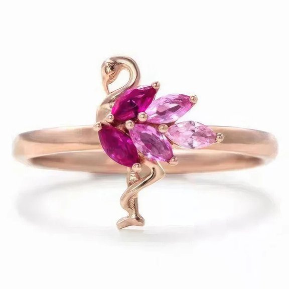 Pink Flamingo Ring, Sterling Silver Bird Ring, Dainty Statement Ring, Tropical Bird pink topaz and sapphire Ring, Animal Lover Gift