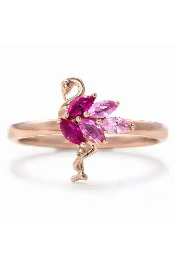 Pink Flamingo Ring, Sterling Silver Bird Ring, Dainty Statement Ring, Tropical Bird pink topaz and sapphire Ring, Animal Lover Gift
