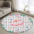 thumbnail image 1 of Pink Flamingo Round Area Rug 3.3Ft Washable Circle Rugs for Dining Room Table, Green Summer Tropical Botanical Grey Plaid Non-Slip Carpet Floor Mats Indoor Outdoor Carpet Runner Aesthetic Home Decor, 1 of 8