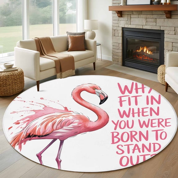 Pink Flamingo Round Area Rug 6 FT, Non Slip Bedroom Rugs, Summer Animal Gradient Watercolor Washable Soft Circular Carpet Non-Shedding Floor Mat for Kitchen Dining Room Home Office Kids Room