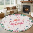 thumbnail image 1 of Pink Flamingo Round Area Rug 6Ft Washable Circle Rugs for Bathroom Office, Tropical Botanical Summer Flower Rustic Non-Slip Carpet Floor Mats Indoor Outdoor Carpet Runner Aesthetic Home Decor, 1 of 8
