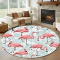 thumbnail image 1 of Pink Flamingo Round Area Rug 8Ft Washable Large Circle Rugs for Living Room Dorm, Blue Summer Tropical Plants Leaves Non-Slip Carpet Floor Mats Indoor Outdoor Carpet Runner Aesthetic Home Decor, 1 of 8