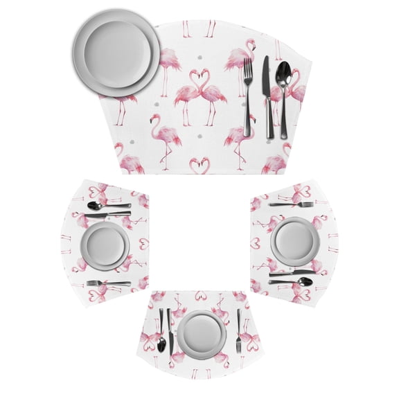 Pink Flamingo Round Table Placemats Set of 2 Wedge Placemats, Summer Tropical Animals Place Mats for Dining Table Set Washable Mats Kitchen Decor for Indoor Outdoor Wipe Clean