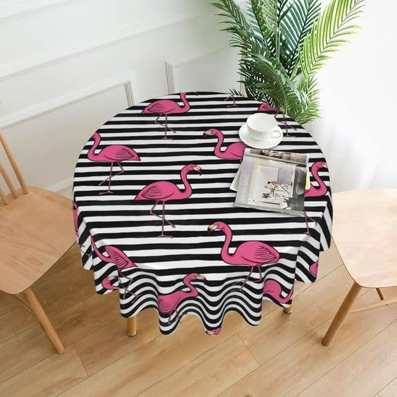 Pink Flamingo Round Tablecloth 60 Inch, Washable Polyester Table Cloth Cover, Water Resistant Spill Proof Table Cloth for Kitchen Holiday Dining Room Party Picnic Decor