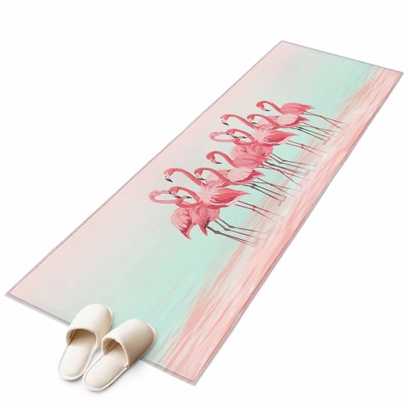 Pink Flamingo Runner Rug 2x6 FT, Non Slip Hallway Carpet, Summer Tropical Flamingo Hawaii Animals Washable Soft Floor Carpet Throw Runner Carpet Long Rug for Entryway Kitchen Bedside Sliding Door