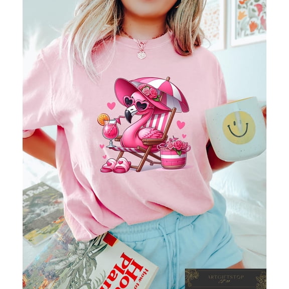 Pink Flamingo Shirt, Cute Beach Flamingo Tee, Tropical Vacation Tshirt, Flamingo Shirt, Summer Shirt for Women, Beach Lover, F3938 All Size S-5Xl