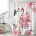 thumbnail image 1 of Pink Flamingo Shower Curtain Set, Waterproof Shower Curtains for Bathroom, Watercolor Flowers Spring Floral Leaf Plant Washable Fabric Bath Curtain for Bathtub Decoration with Hooks 48x72 Inches, 1 of 9