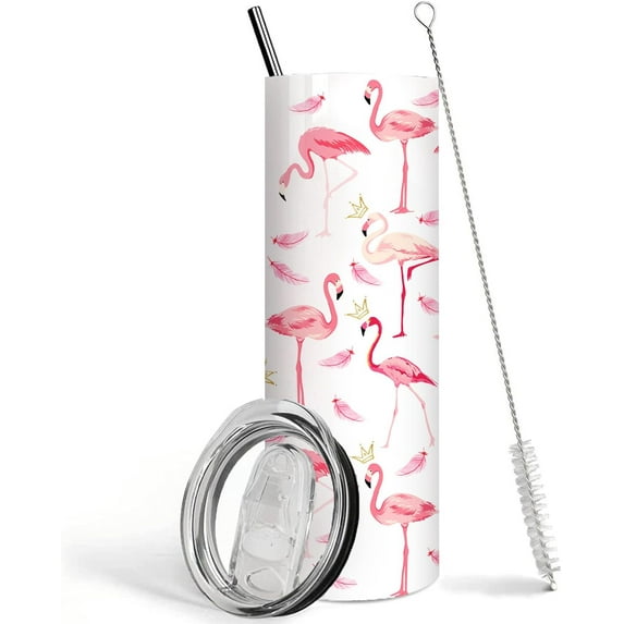 Pink Flamingo Skinny Tumbler With Lid and Straw,Flamingo Gifts For Women,20 Oz Cute Flamingo Coffee Cup,Tumbler,Water Bottle,Drinking Glasses,Flamingo Stuff, Decor