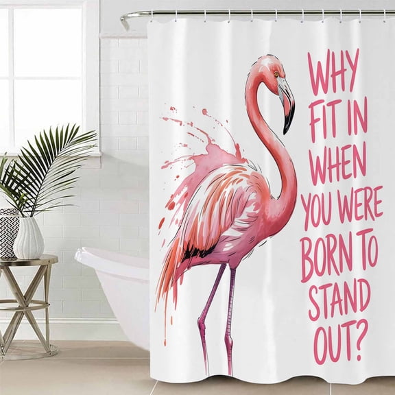 Pink Flamingo Small Stall Shower Curtain, Waterproof Shower Curtains for Bathroom, Summer Animal Gradient Watercolor Washable Fabric Cloth Bath Curtain for Bathtub Decoration with Hooks 36x78 Inches