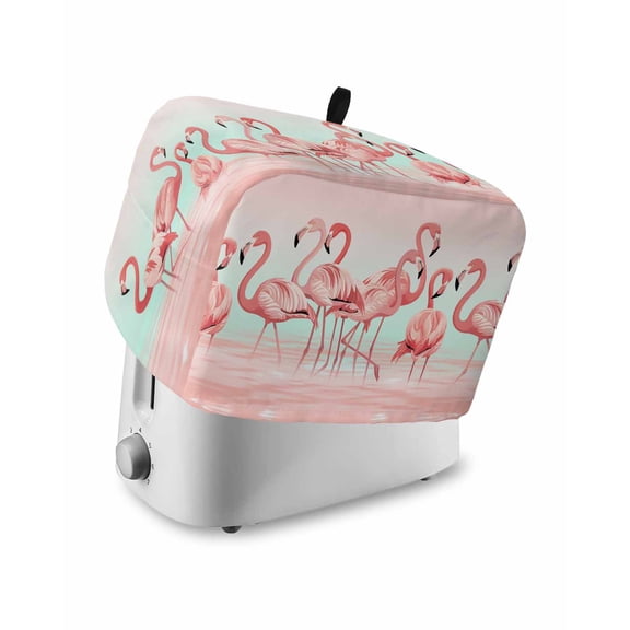 Pink Flamingo Small Toaster Cover 2 Slice, Kitchen Appliance Covers, Valentine's Day Birds Lake Animals Toaster Oven Cover with Loop, Bread Machine Cover Polyester Dust Cover Protection