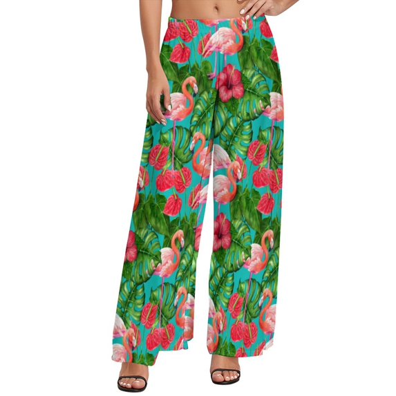Pink Flamingo Straight Pants Exotic Birds Print Sexy Wide Pants Womens Oversized Streetwear Custom Trousers