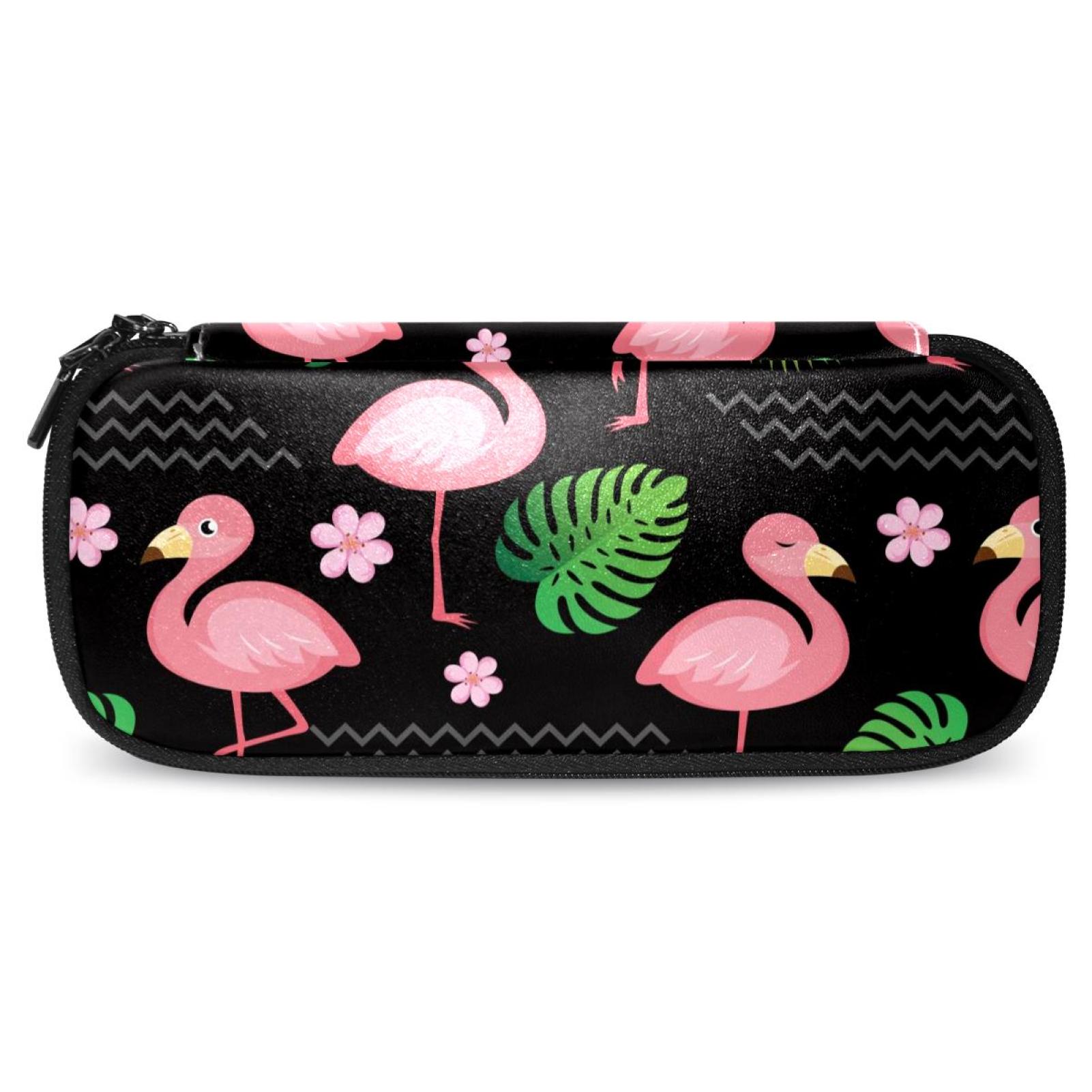 Pink Flamingo Summer Palm Leaves Pattern Stylish Leather Toiletry Bag