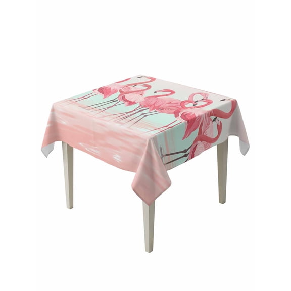 Pink Flamingo Suqare Tablecloth - 60 x 60 Inch, Summer Tropical Flamingo Hawaii Animals Waterproof & StainResistant Tablecloth, Washable Oil-proof Table Cover for Dining/Party/Wedding/Camping/Buffet